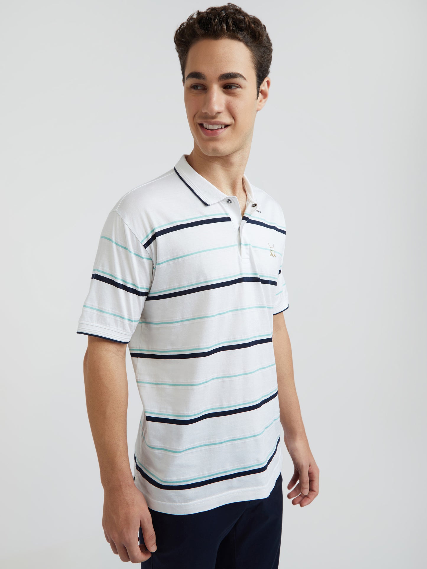 Colorplus White Stripe Engineered Tailored Fit Cotton T-Shirt