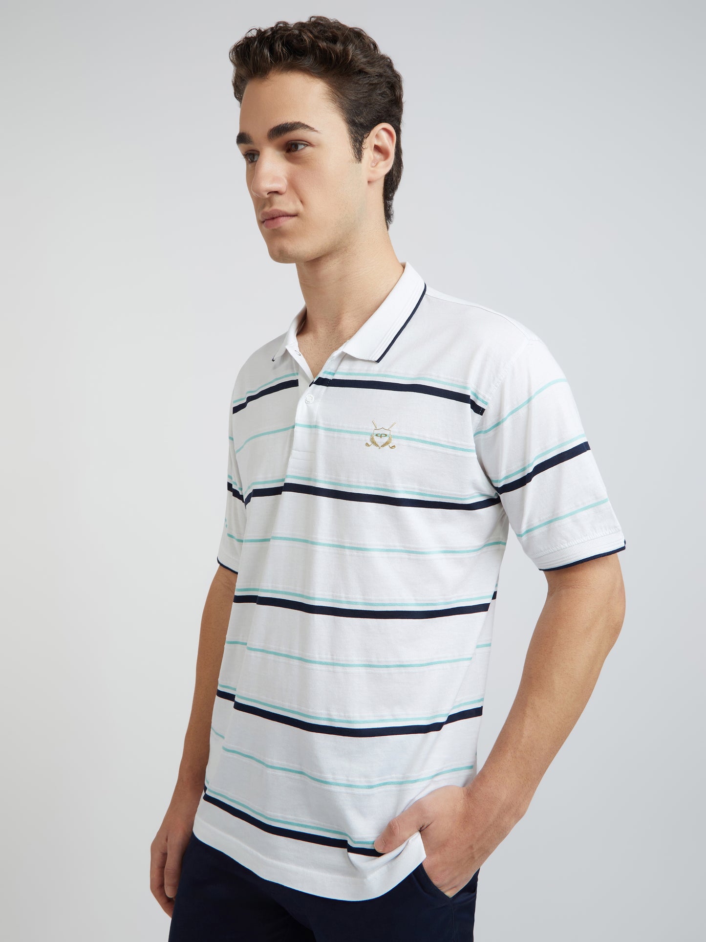 Colorplus White Stripe Engineered Tailored Fit Cotton T-Shirt