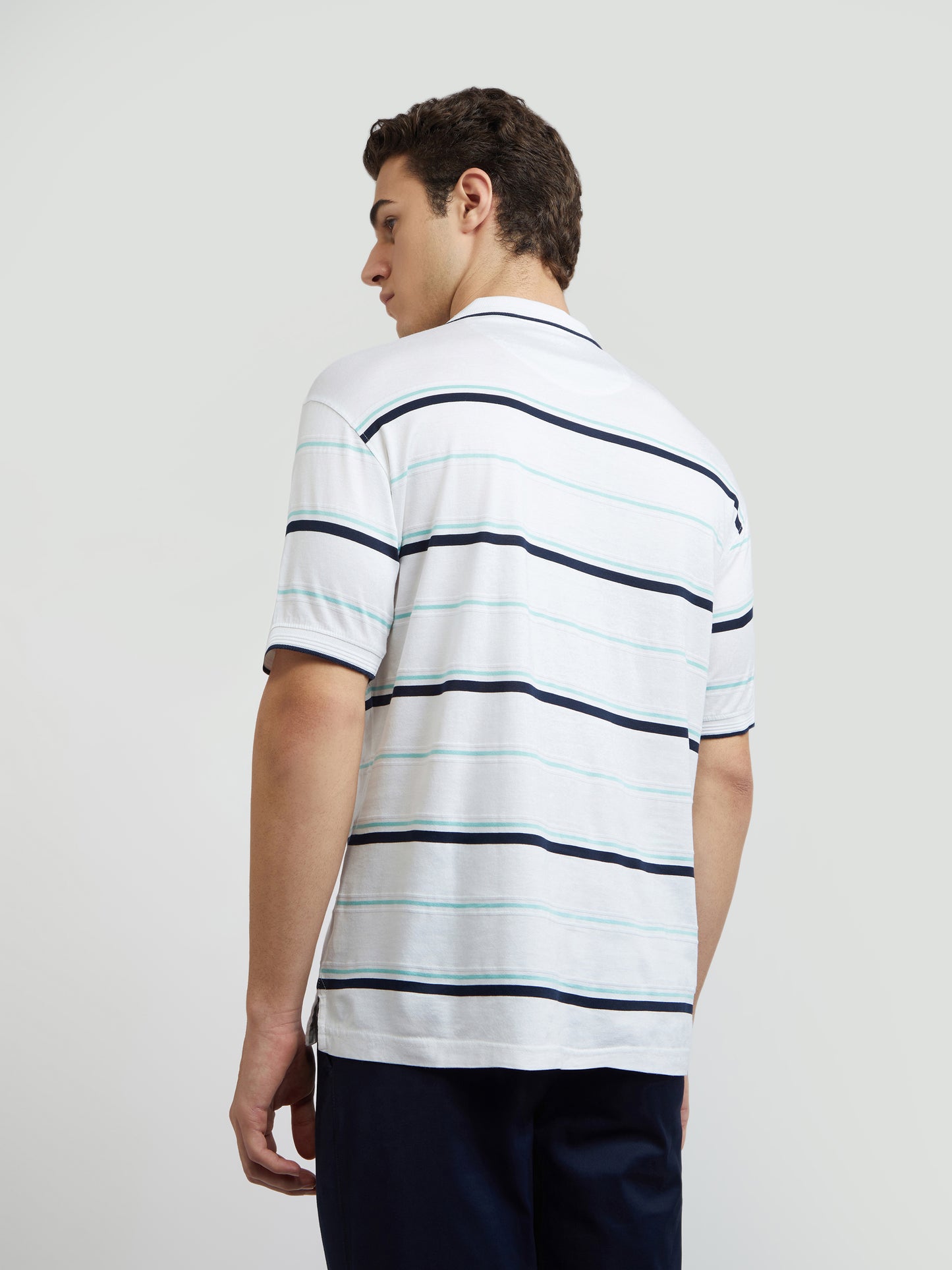 Colorplus White Stripe Engineered Tailored Fit Cotton T-Shirt