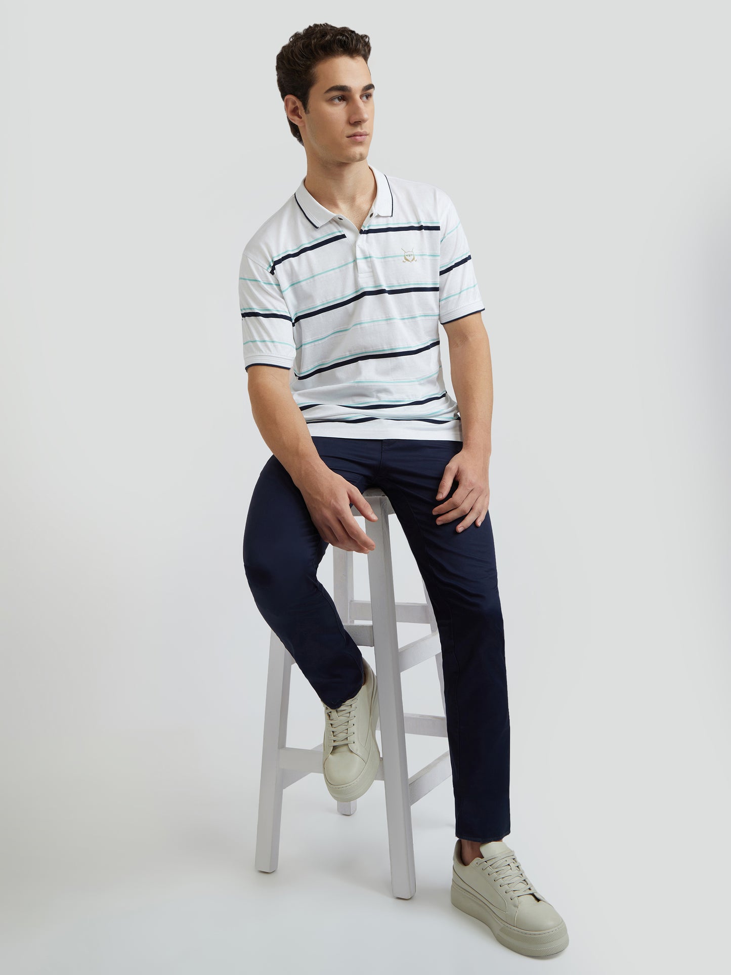 Colorplus White Stripe Engineered Tailored Fit Cotton T-Shirt