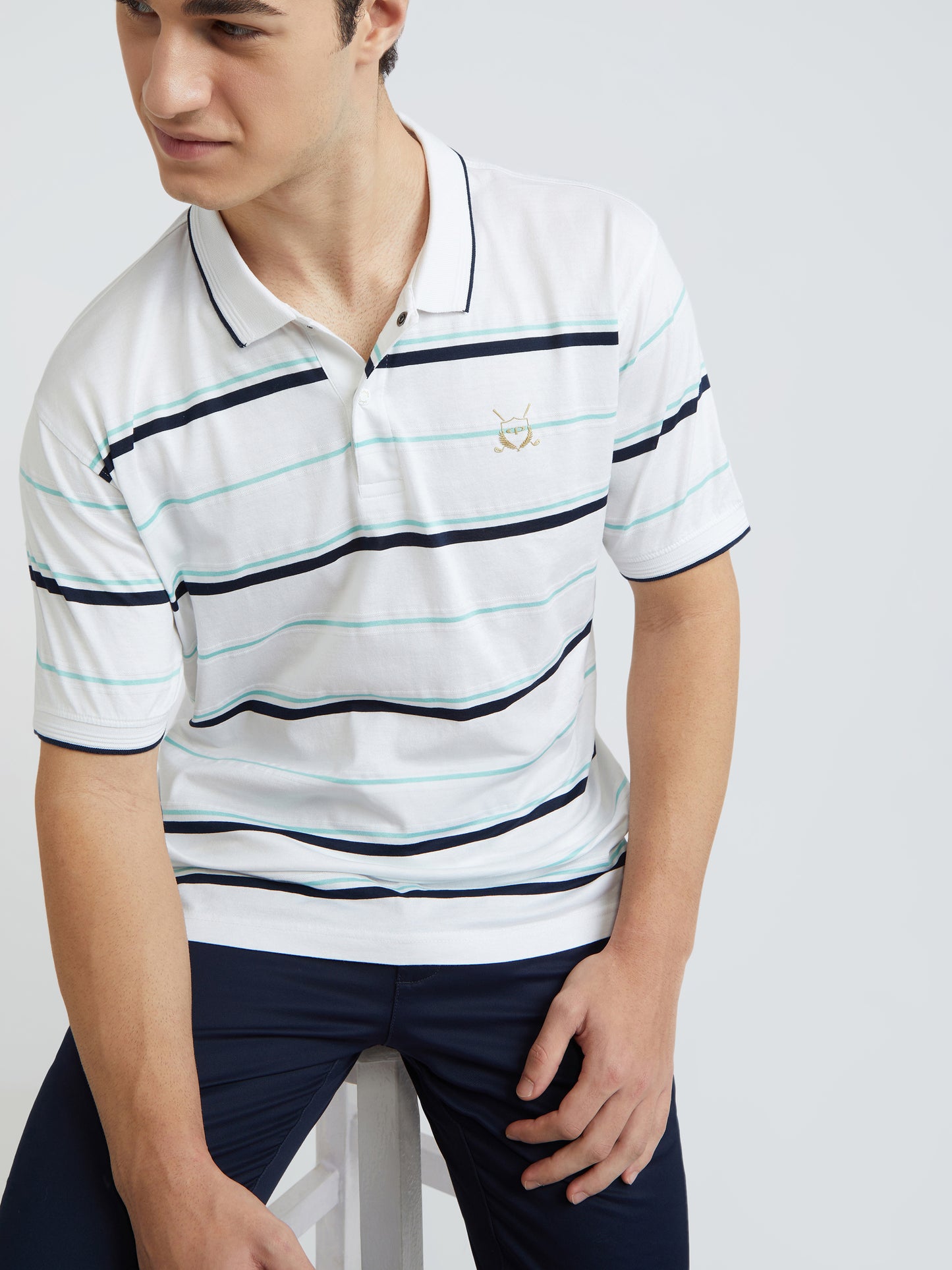 Colorplus White Stripe Engineered Tailored Fit Cotton T-Shirt