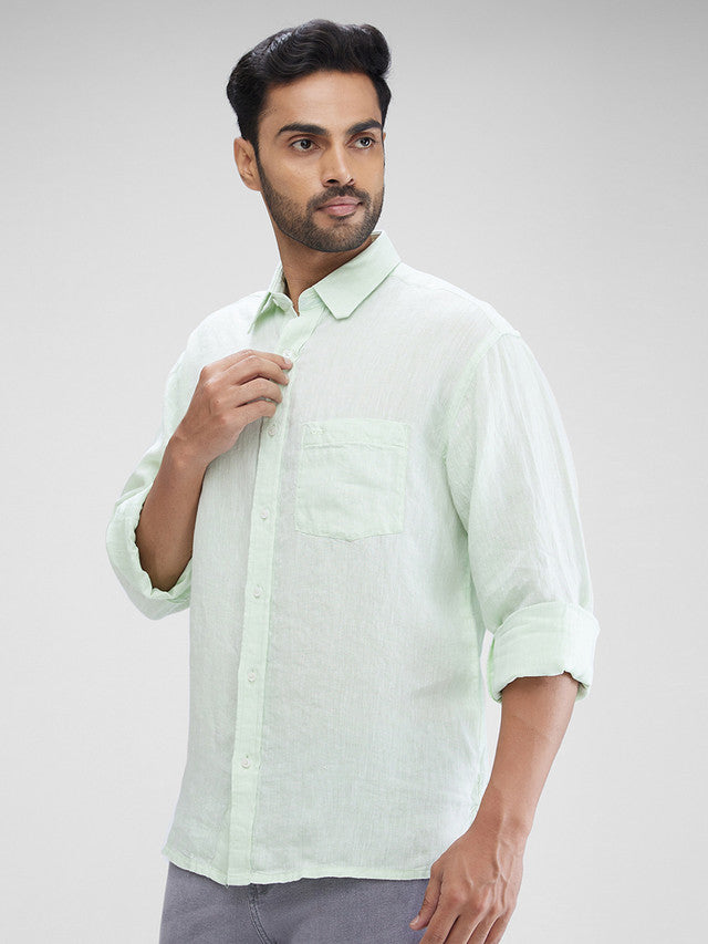 Colorplus Men Green Solid Regular Fit Full Sleeve Spread Collar Shirt ...