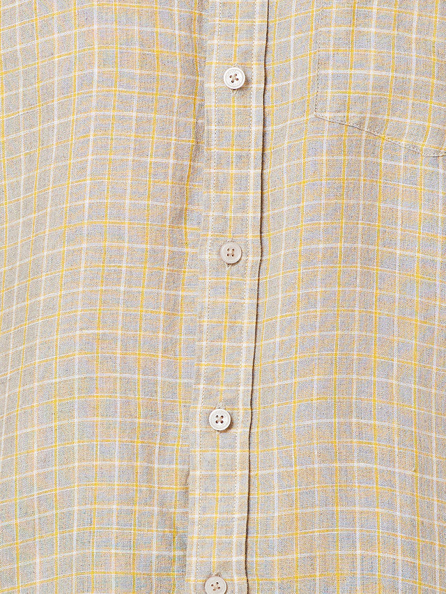 Colorplus Beige Checks Classic Fit Linen Casual Shirt