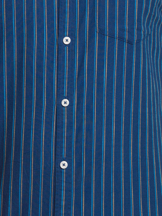 Colorplus Blue Stripe Contemporary Fit Cotton Casual Shirt