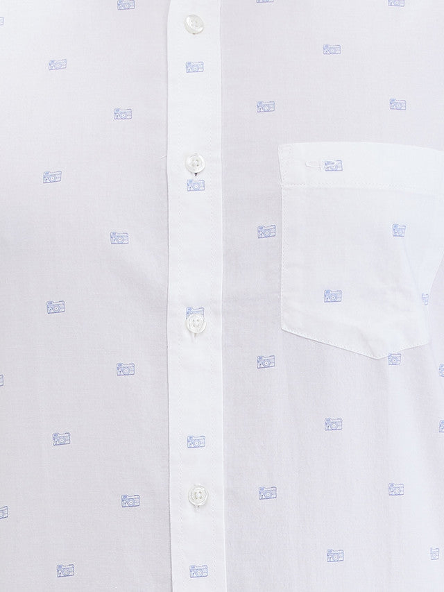 Colorplus White Printed Contemporary Fit Cotton Casual Shirt