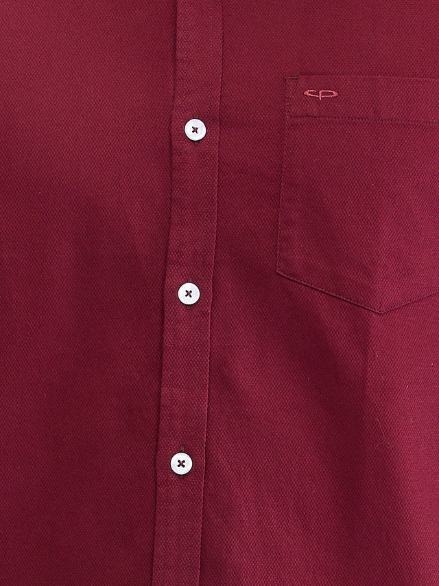 Colorplus Maroon Solid Piece Dyed Contemporary Fit Cotton Casual Shirt