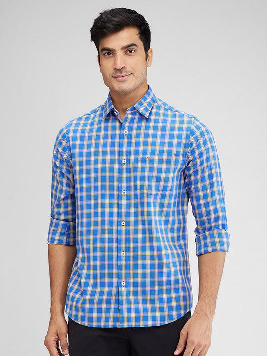 Colorplus Blue Checks Contemporary Fit Cotton Casual Shirt