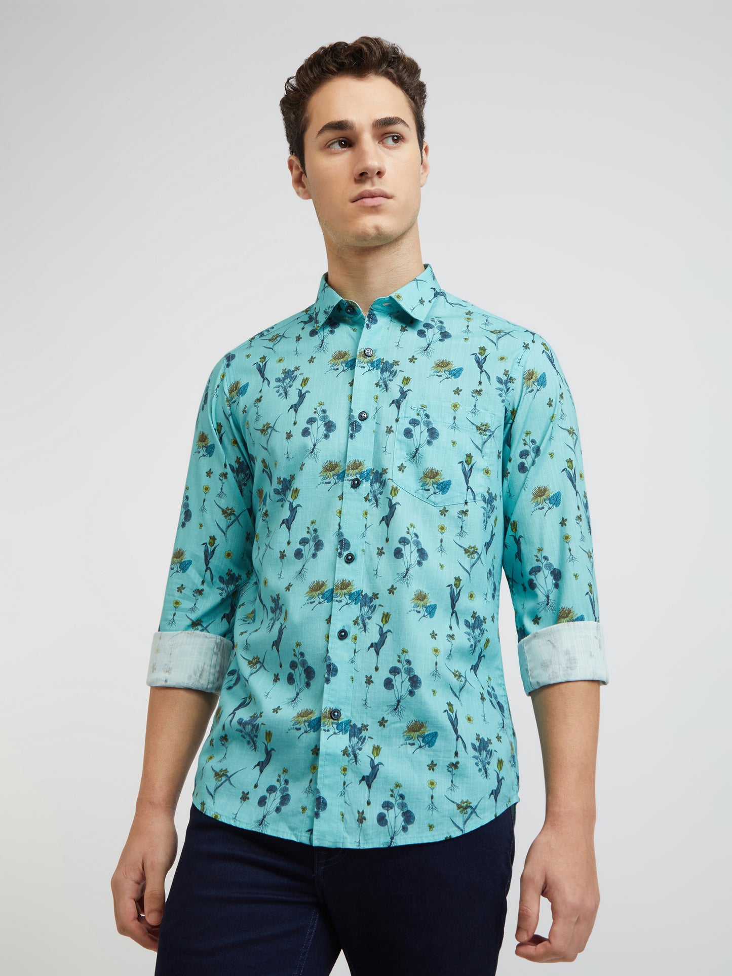 Colorplus Men Blue Printed Contemporary Fit Cotton Casual Shirt