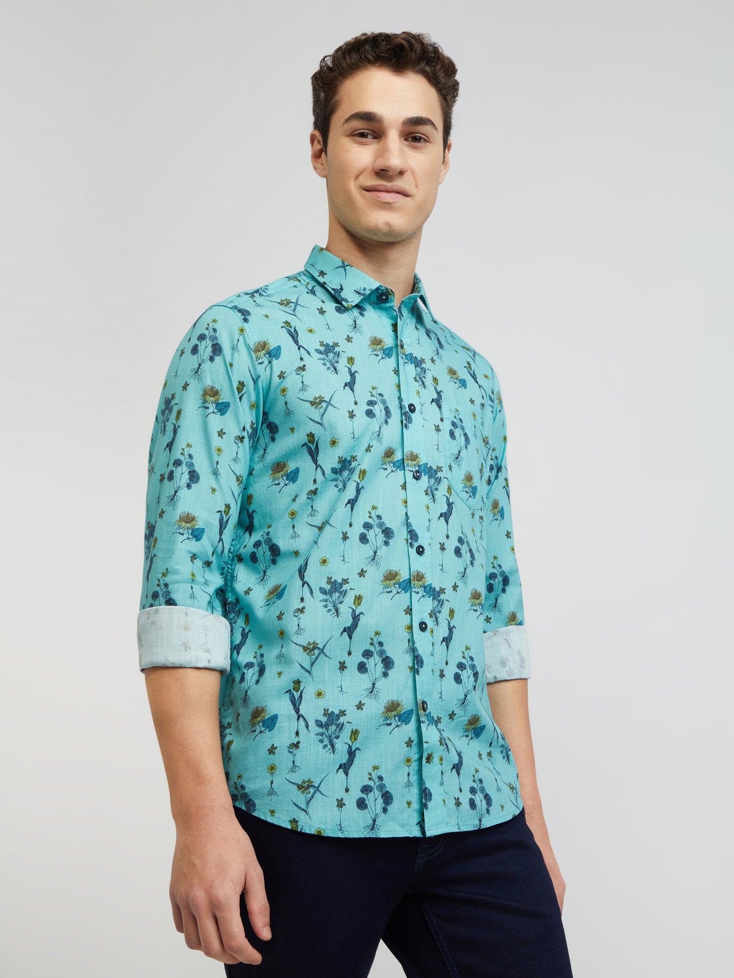 Colorplus Men Blue Printed Contemporary Fit Cotton Casual Shirt