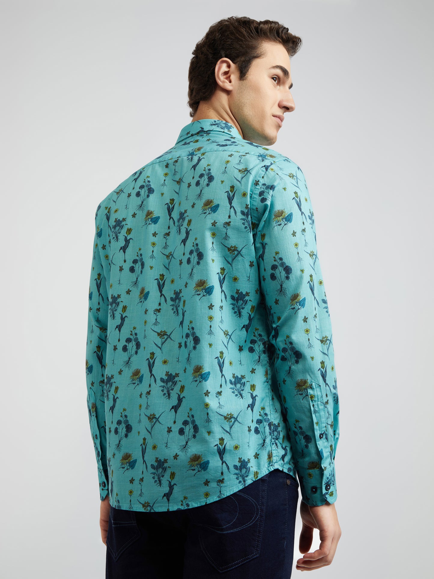 Colorplus Men Blue Printed Contemporary Fit Cotton Casual Shirt