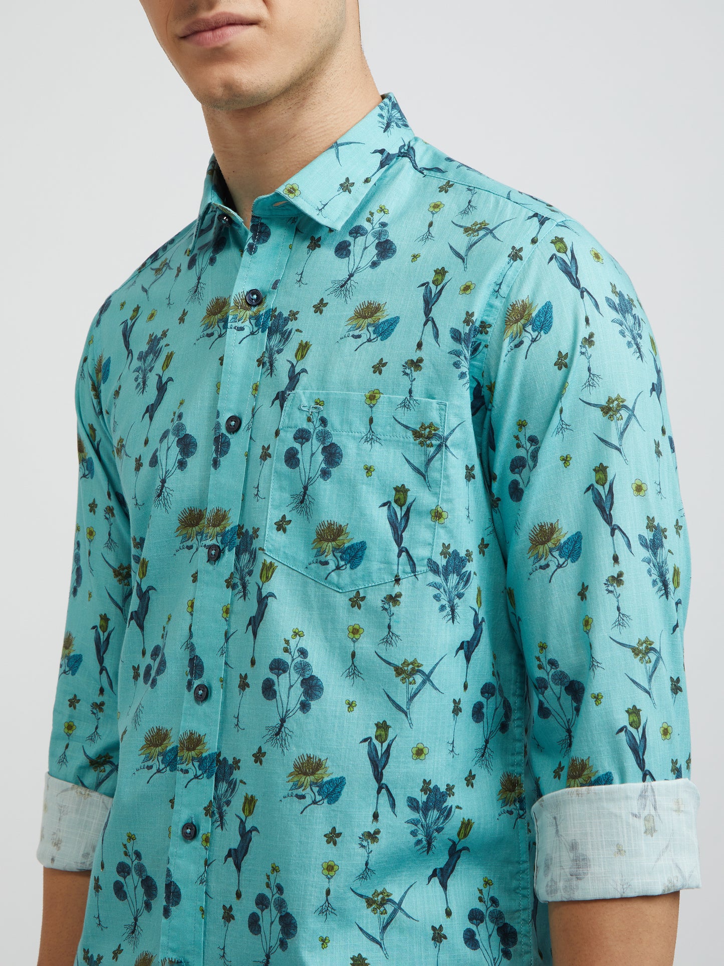 Colorplus Men Blue Printed Contemporary Fit Cotton Casual Shirt