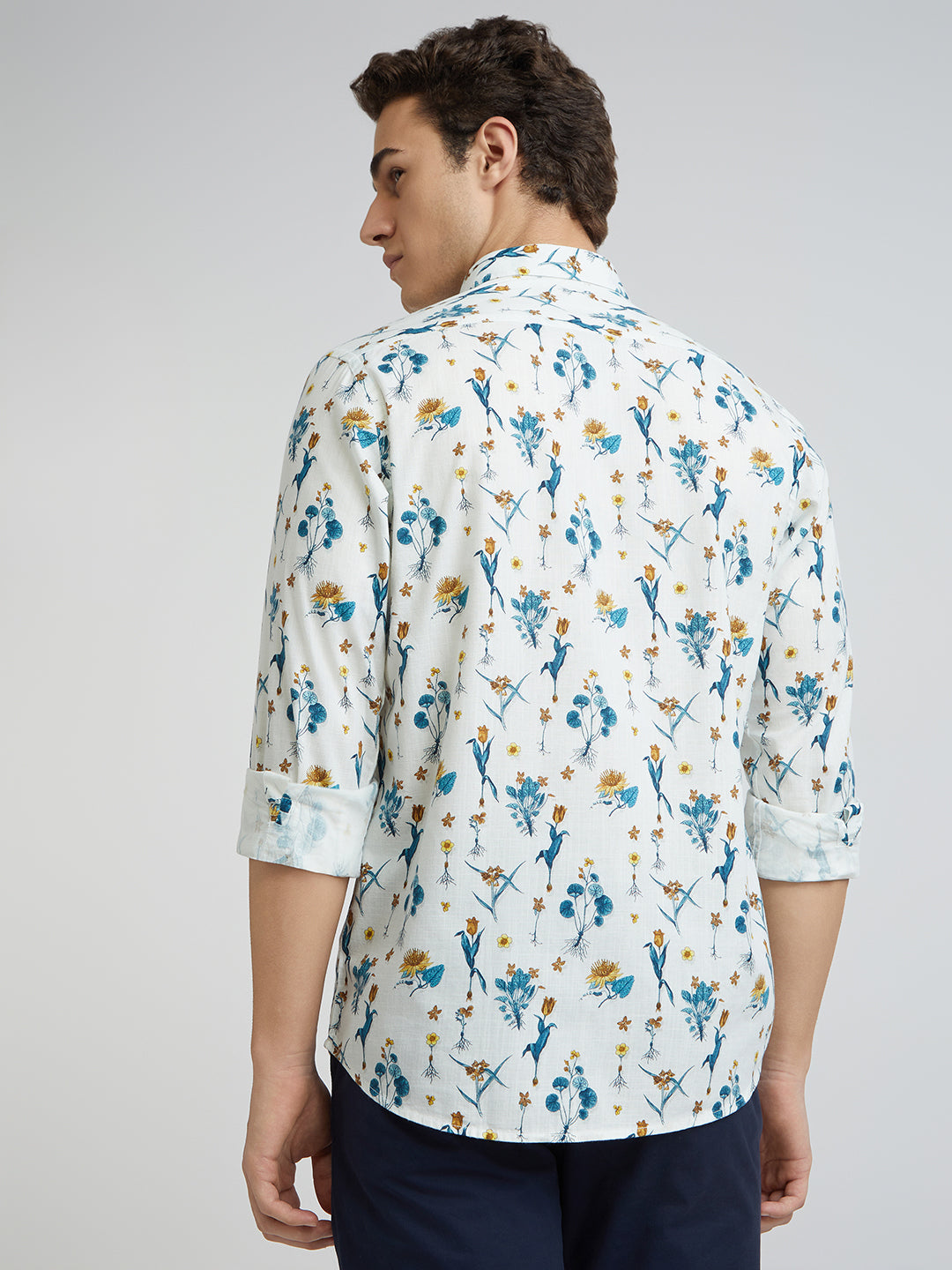 Colorplus White Printed Contemporary Fit Cotton Casual Shirt