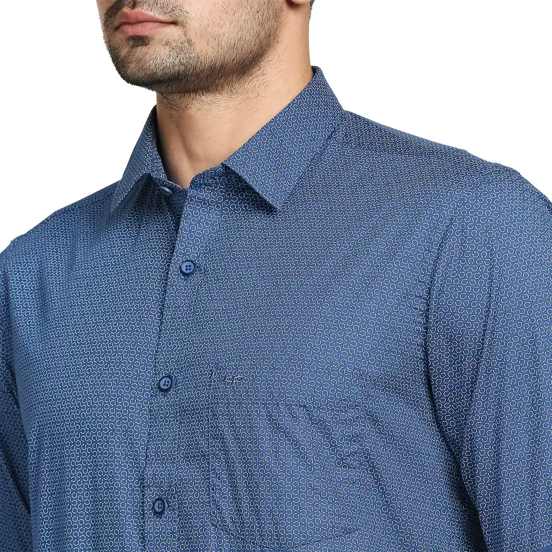 Men Blue Tailored Fit Print Cotton Full Sleeve Shirts – MyRaymond