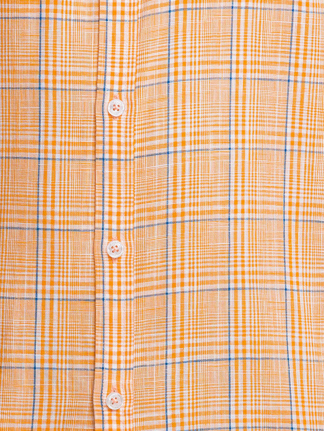 Colorplus Yellow Checks Tailored Fit Cotton Casual Shirt