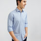 Men Blue Tailored Fit Solid-Dobby Cotton Full Sleeve Shirts