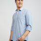 Men Blue Tailored Fit Solid-Dobby Cotton Full Sleeve Shirts