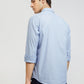 Men Blue Tailored Fit Solid-Dobby Cotton Full Sleeve Shirts