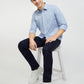 Men Blue Tailored Fit Solid-Dobby Cotton Full Sleeve Shirts