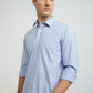 Men Blue Tailored Fit Solid-Dobby Cotton Full Sleeve Shirts