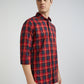 Men Red Tailored Fit Checks Cotton Full Sleeve Shirts