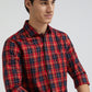 Men Red Tailored Fit Checks Cotton Full Sleeve Shirts