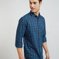 Men Blue Tailored Fit Checks Cotton Full Sleeve Shirts