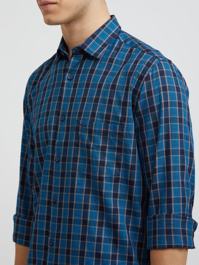 Men Blue Tailored Fit Checks Cotton Full Sleeve Shirts