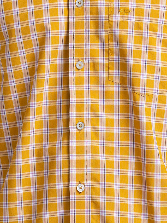 Colorplus Men Yellow Checkered Tailored Fit Full Sleeve Spread Collar Shirt