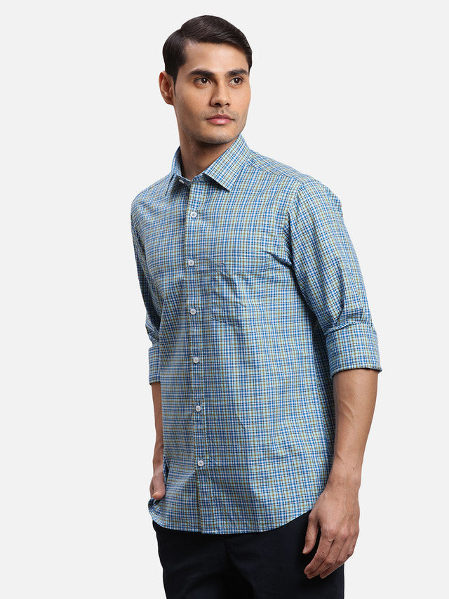 MyRaymond – Colorplus Men Blue Checkered Regular Fit Full Sleeve Spread ...