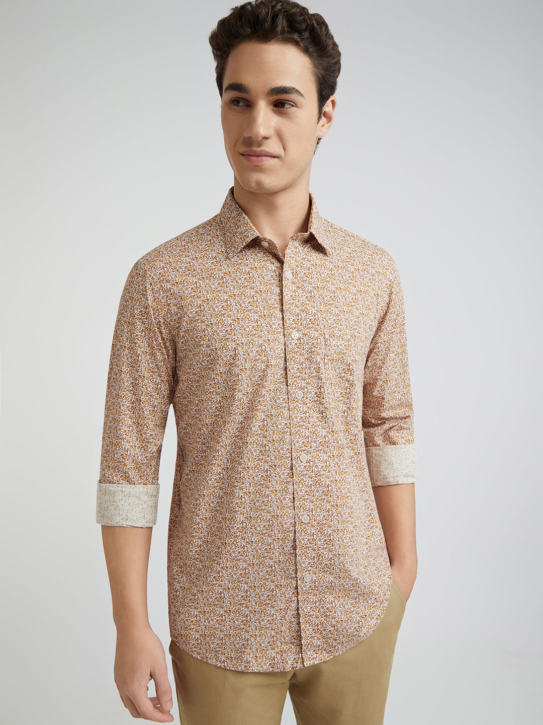 Colorplus Men Brown Printed Regular Fit Cotton Casual Shirt