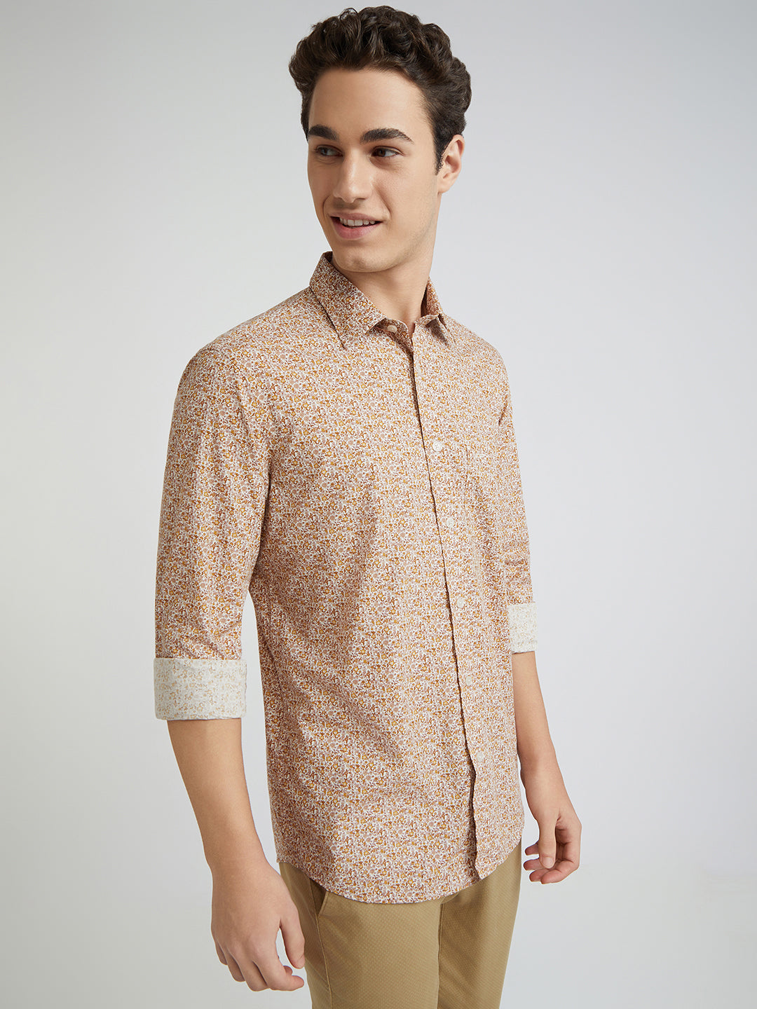 Colorplus Men Brown Printed Regular Fit Cotton Casual Shirt