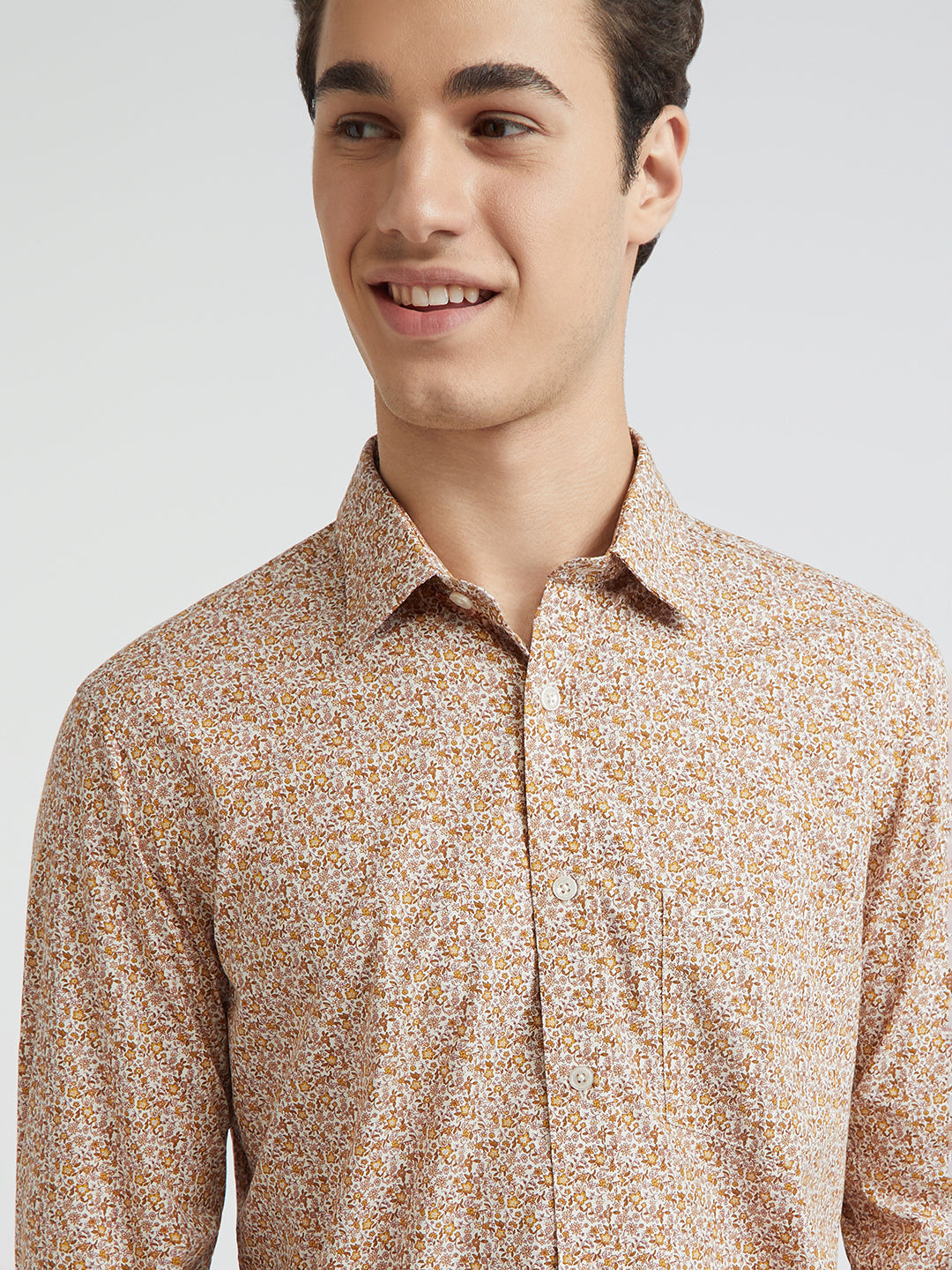 Colorplus Men Brown Printed Regular Fit Cotton Casual Shirt