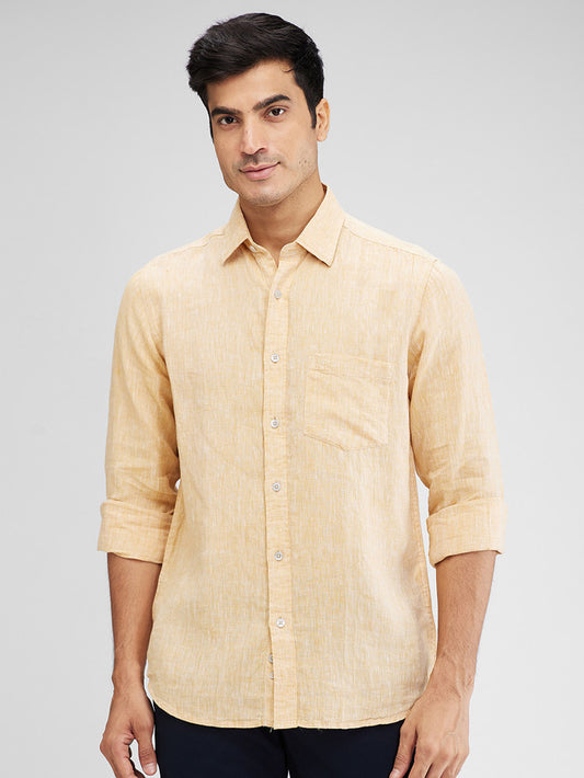 Colorplus Yellow Weft Chambray Regular Fit Linen Casual Shirt