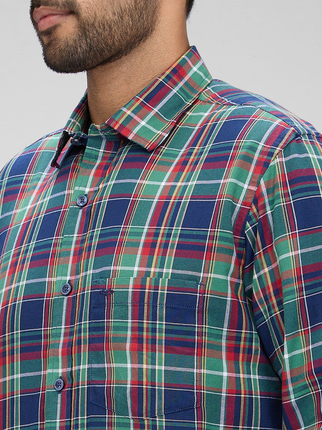 Colorplus Green Checks Regular Fit Full Sleeve Cotton Shirt