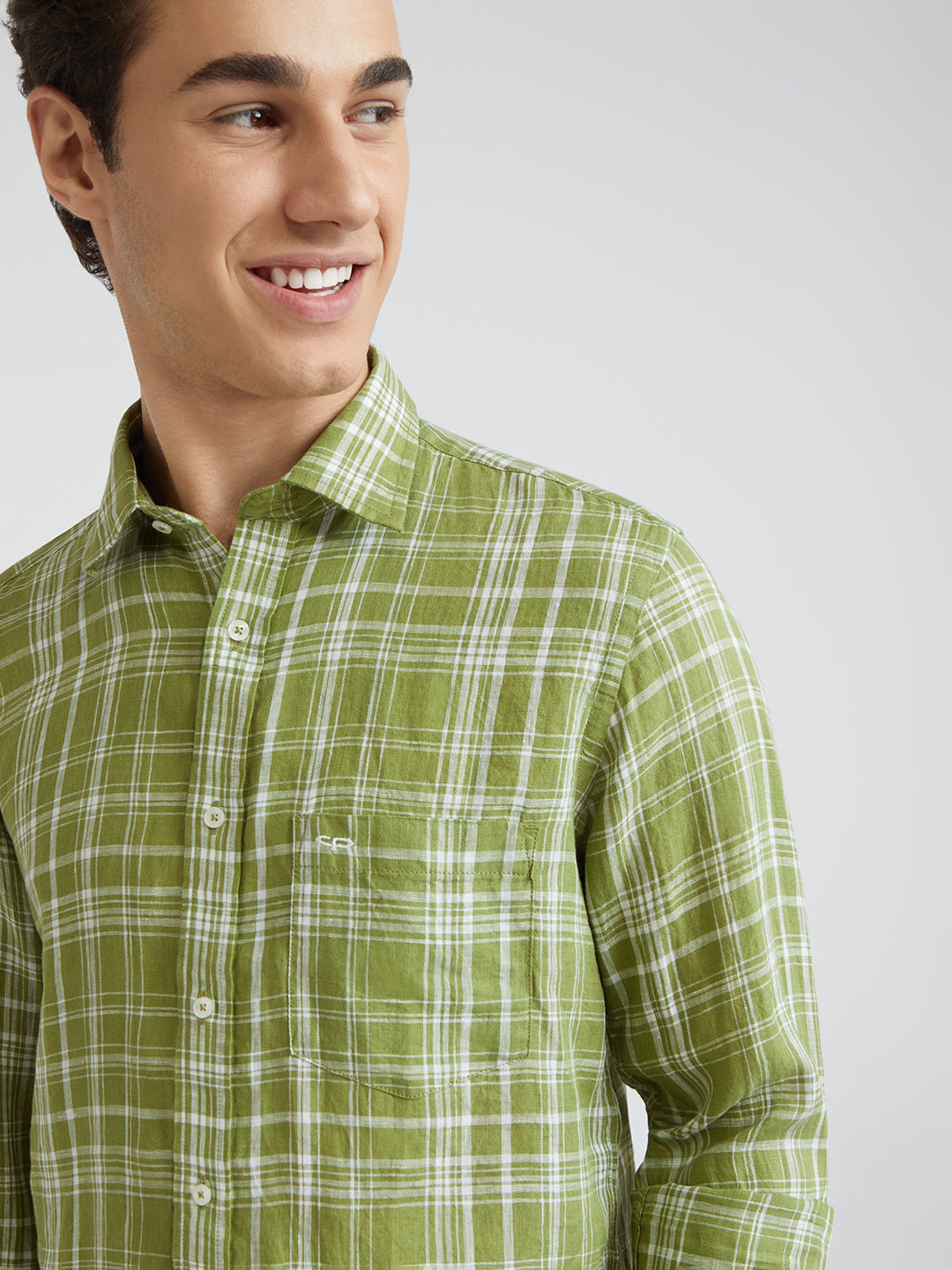 Colorplus Men Green Regular Fit Checks Linen Casual Shirt