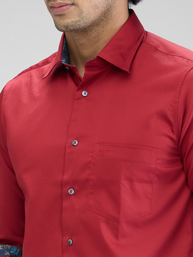 Colorplus Red Plain Regular Fit Cotton Casual Shirt