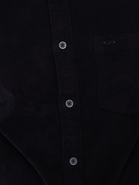 Colorplus Men Black Plain Regular Fit Cotton Corduroy Casual Shirt