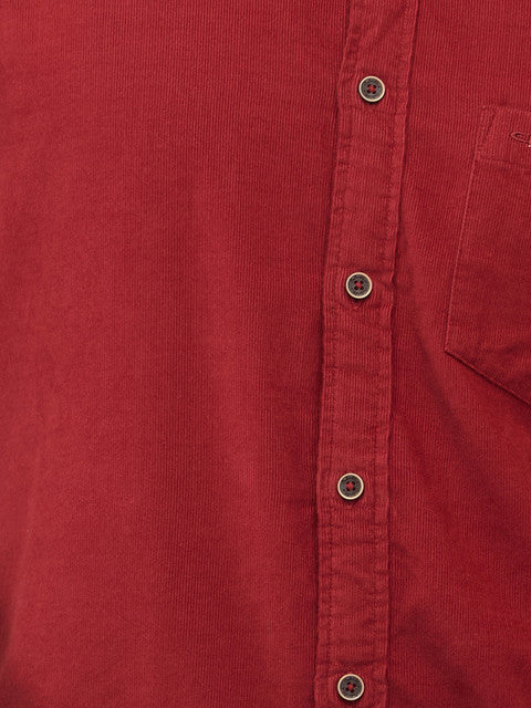Colorplus Men Red Plain Regular Fit Cotton Corduroy Casual Shirt
