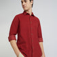 Colorplus Men Red Plain Regular Fit Cotton Corduroy Casual Shirt