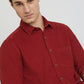 Colorplus Men Red Plain Regular Fit Cotton Corduroy Casual Shirt