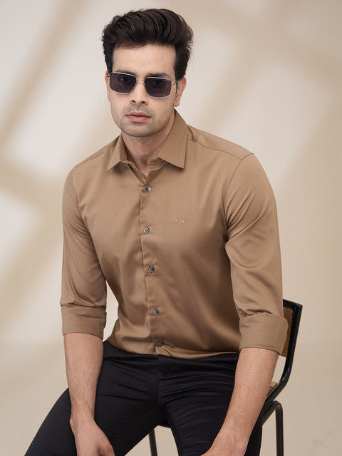 Colorplus Men Brown Plain Regular Fit Cotton Shirt