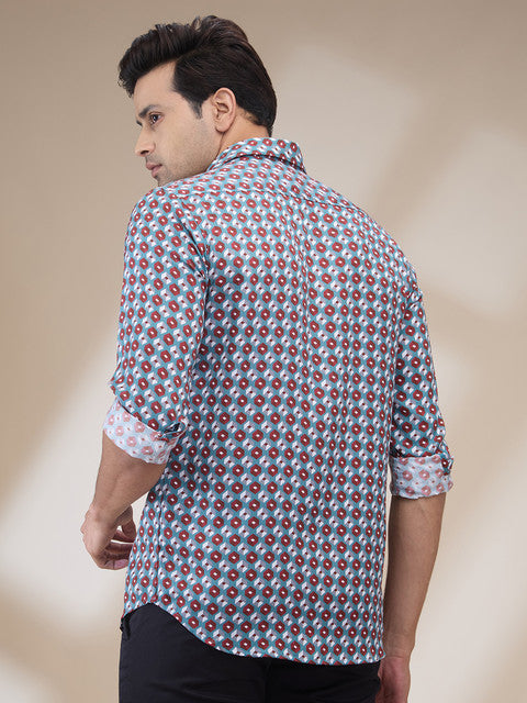 Colorplus Men Green Printed Regular Fit Cotton Grometric