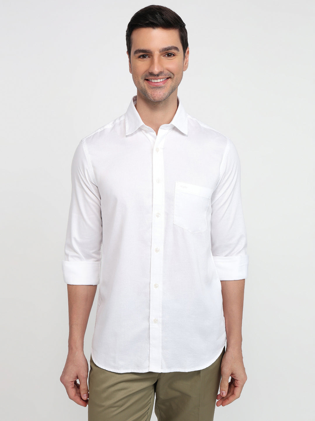 Colorplus Men White Solid Regular Fit Cotton Casual Shirt – MyRaymond
