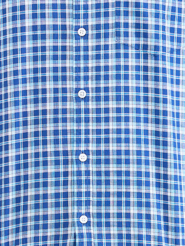 Colorplus Blue Checks Tailored Fit Cotton Casual Shirt