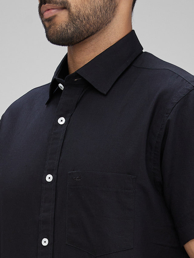 Colorplus Black Solid Piece Dyed Tailored Fit Linen Blend Casual Shirt