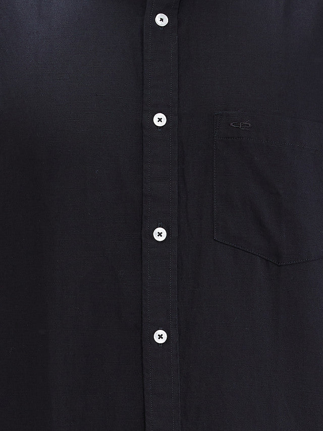 Colorplus Black Solid Piece Dyed Tailored Fit Linen Blend Casual Shirt