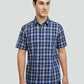 Colorplus Men Blue Checkered Tailored Fit Half Sleeve Spread Collar Shirt