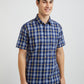 Colorplus Men Blue Checkered Tailored Fit Half Sleeve Spread Collar Shirt