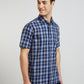 Colorplus Men Blue Checkered Tailored Fit Half Sleeve Spread Collar Shirt