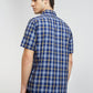 Colorplus Men Blue Checkered Tailored Fit Half Sleeve Spread Collar Shirt